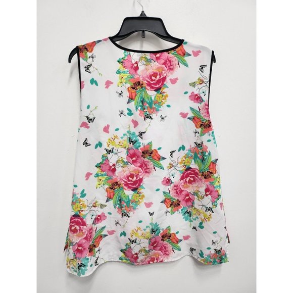 Style & Co Women Sleeveless Blouse Large White Plink Floral Popover Top - Picture 7 of 8